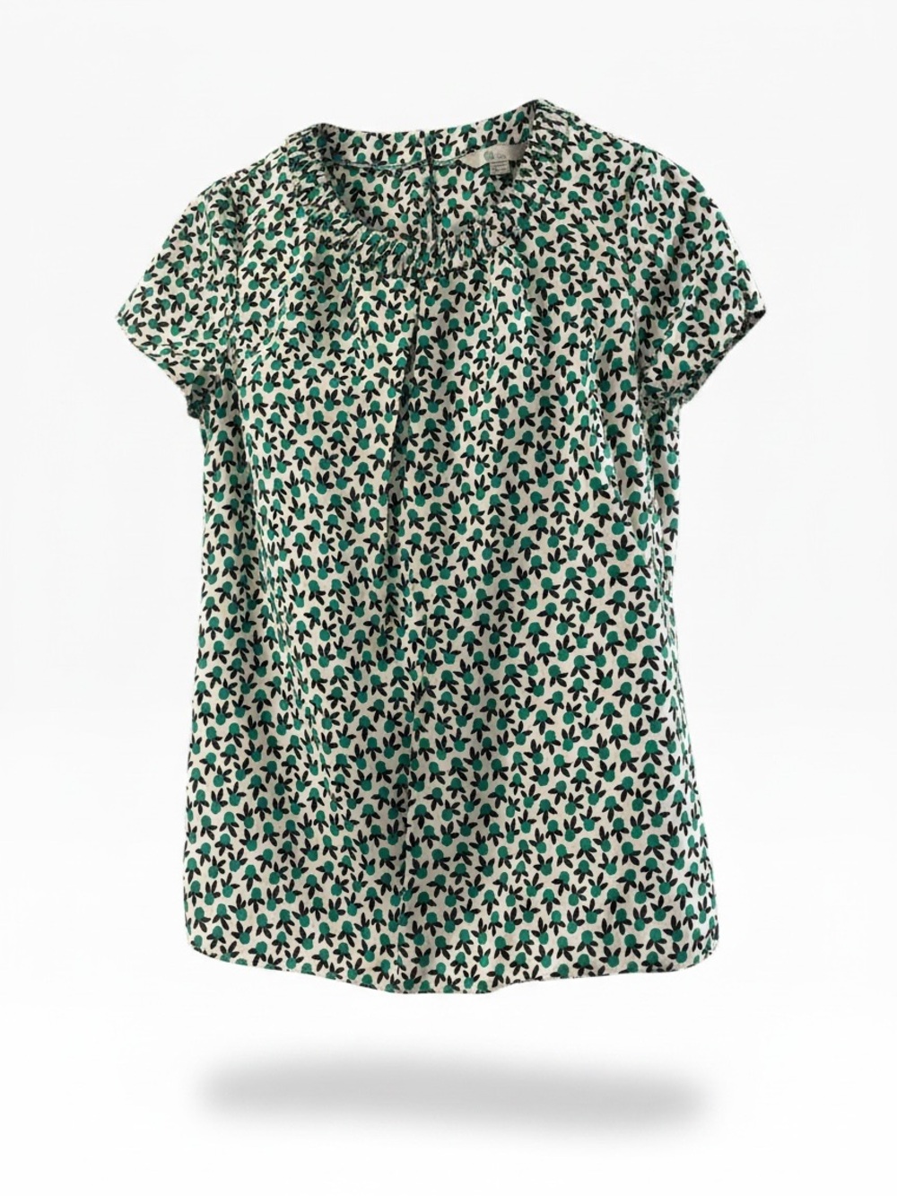 🖤 Boden Green & Navy Ditsy Floral Ruffle Neck Blouse